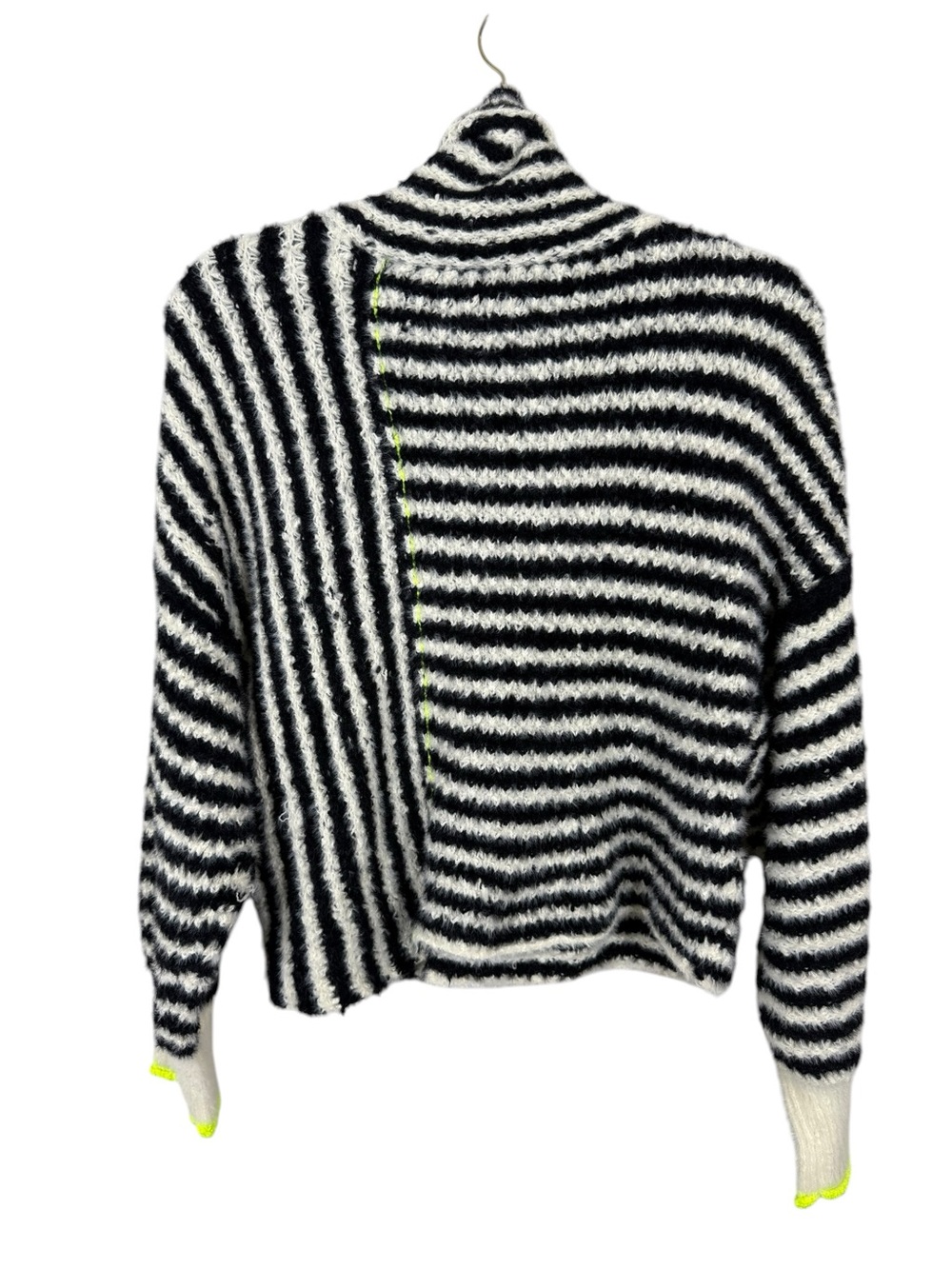 Anthropologie Pilcro Illusion Stripe Turtleneck Sweater Black White Stripe Sz M - Picture 5 of 5